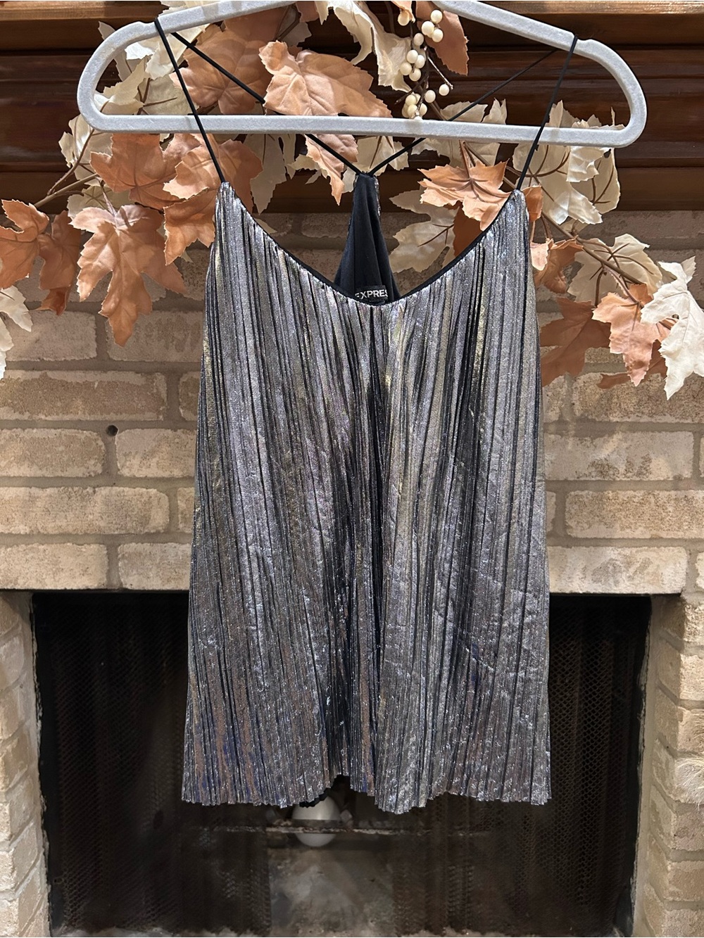 Express Metallic Pleated Slip Skirt - Silver EUC